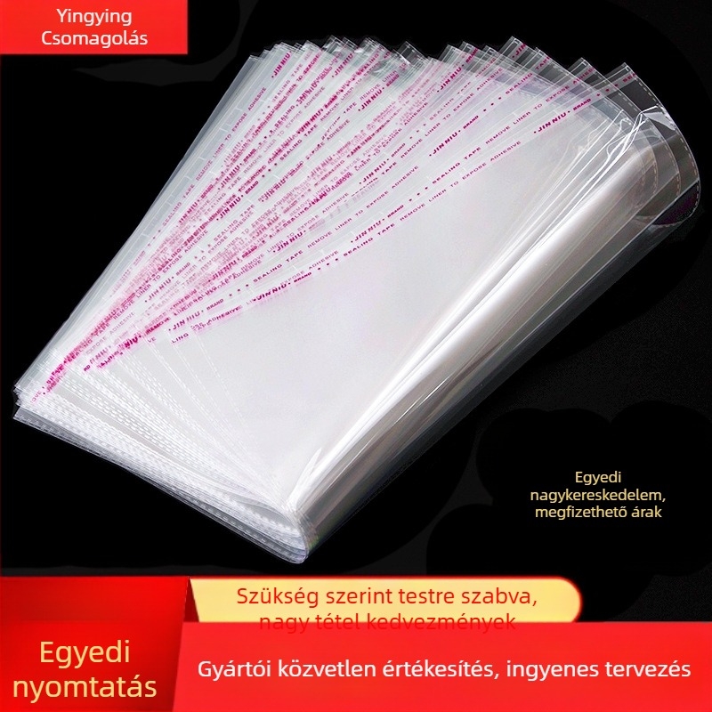 OPP önzáró csomagoló tasak, testreszabható logónyomással, gravírozott nyomtatás és hideg vágás; anyagok: PVC, PET, PE, OPP, CPP, PP