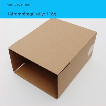 Hullámkartonból készült csomagoló doboz, nyomtatás nélkül, külső méretek 250×250×100 mm, vastagság 3 mm, keménység W3A