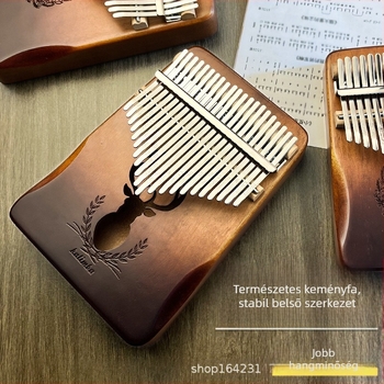 Fából készült kalimba (ujj-piano), 17 vagy 21 hang, 21 lyuk, barackfa mag, tonalitás C
