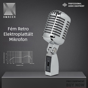 GM-55 dinamikus XLR mikrofon színpadra és élő adásokhoz, frekvenciaátvitel 20 Hz–20 kHz, SNR ≥95 dB, XLR kimenet, alkalmas színpadra, KTV-re és interjúkra