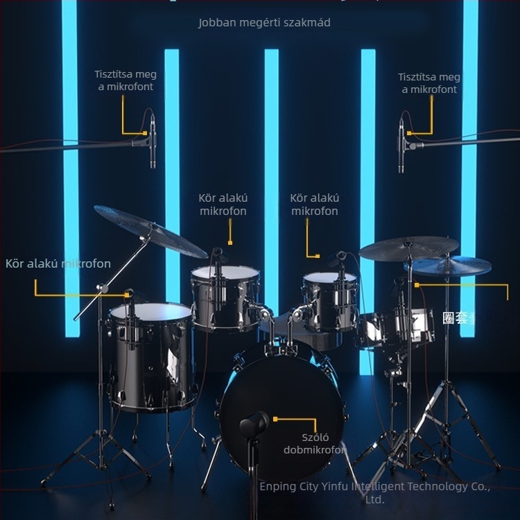 Dob mikrofon készlet színpadi használatra, kondenzátor, cardioid, hangszeres és élő előadásokhoz, modell 4.7, vezeték nélküli kompatibilis