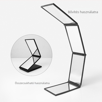 Összecsukható négyoldalú panorámás sminktükör, hordozható asztali és kézi használatra