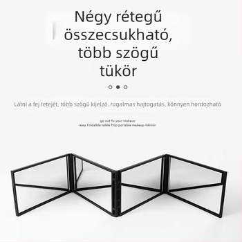 Összecsukható négyoldalas tükör otthoni hajvágáshoz, tarkó látható, sminktükör, ABS keret