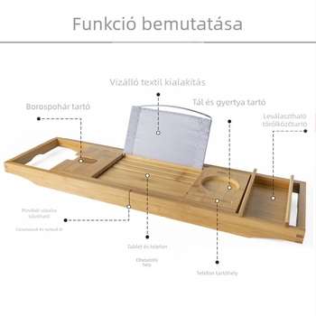 Bambusz fürdőszobai tároló állvány teleszkópos kialakítással, telefontartóval és csúszásmentes talppal