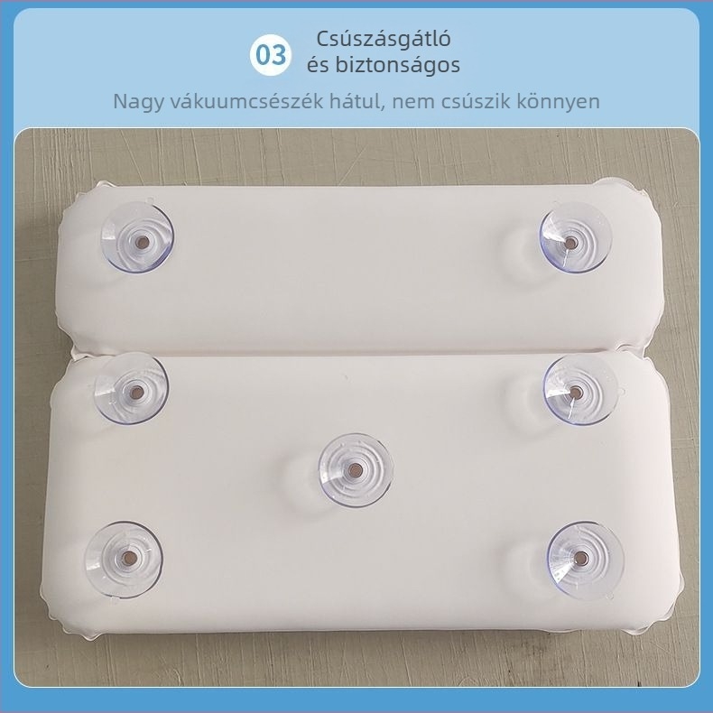 Téglalap alakú PVC fürdőpárna szívókoronggal, vízálló és csúszásmentes nyaki támasz, felfújható