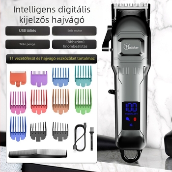 LCD kijelzős elektromos hajvágó, rozsdamentes acél pengékkel, retro stílusú készlet felnőtteknek