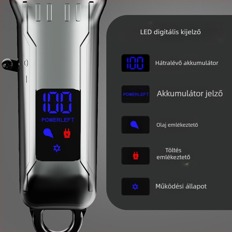 LCD kijelzős elektromos hajvágó, rozsdamentes acél pengékkel, retro stílusú készlet felnőtteknek