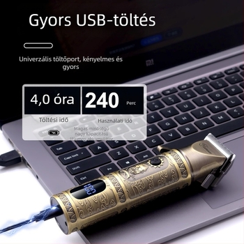 Elektromos hajvágó készülék kefés motorral, rozsdamentes acél pengével, beépített akkumulátor 2000–4000 mAh, üzemidő 3–6 óra