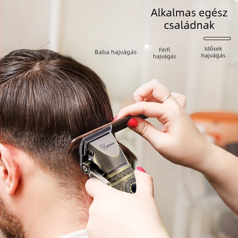 Elektromos hajvágó készülék kefés motorral, rozsdamentes acél pengével, beépített akkumulátor 2000–4000 mAh, üzemidő 3–6 óra