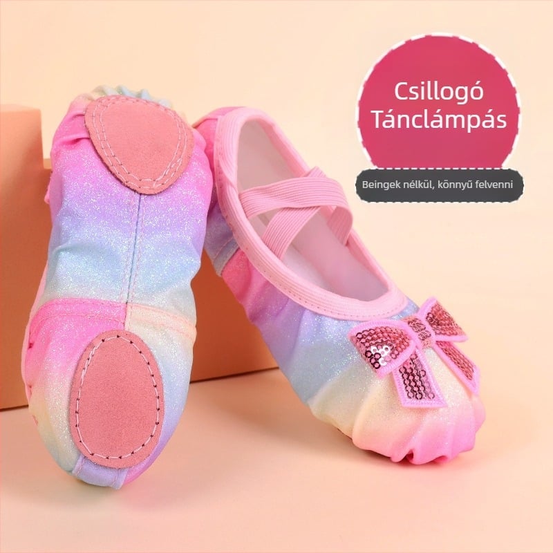 Gyerekeknek szánt balettcipők lányoknak – légáteresztő vászon felsőrész, gumi talp, puha talpú gyakorlócipő baletthez