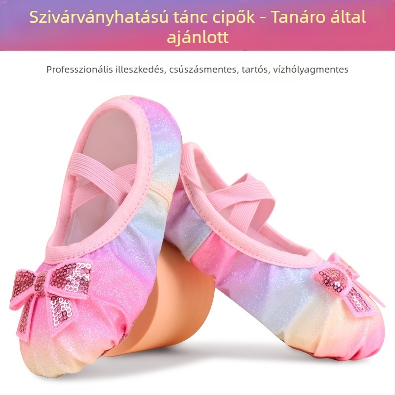 Gyerekeknek szánt balettcipők lányoknak – légáteresztő vászon felsőrész, gumi talp, puha talpú gyakorlócipő baletthez