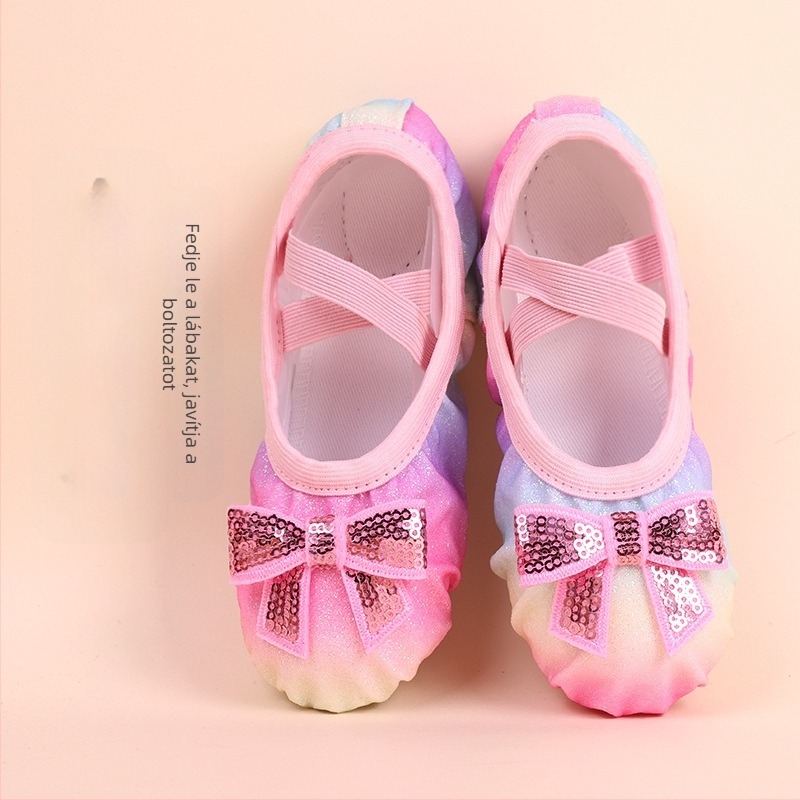 Gyerekeknek szánt balettcipők lányoknak – légáteresztő vászon felsőrész, gumi talp, puha talpú gyakorlócipő baletthez