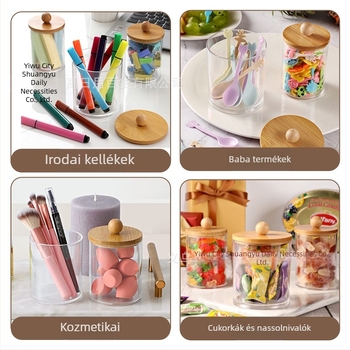 Kozmetikai tároló doboz, akril, kör alakú, átlátszó, fedéllel és fiókkal