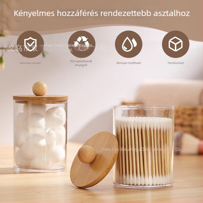 Kozmetikai tároló doboz, akril, kör alakú, átlátszó, fedéllel és fiókkal