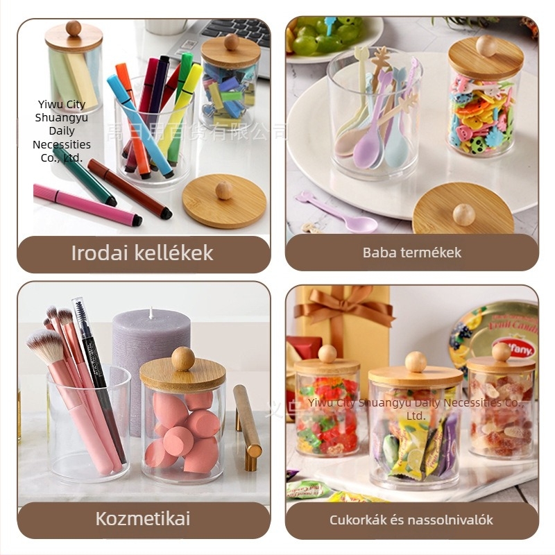 Kozmetikai tároló doboz, akril, kör alakú, átlátszó, fedéllel és fiókkal