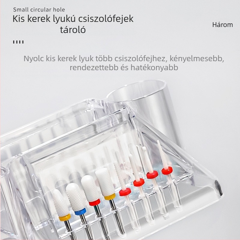 Chusha manikűr eszközök tároló doboza wolfram acél csiszolófej tároló és átlátszó asztali kiállító állvánnyal – 1 darab