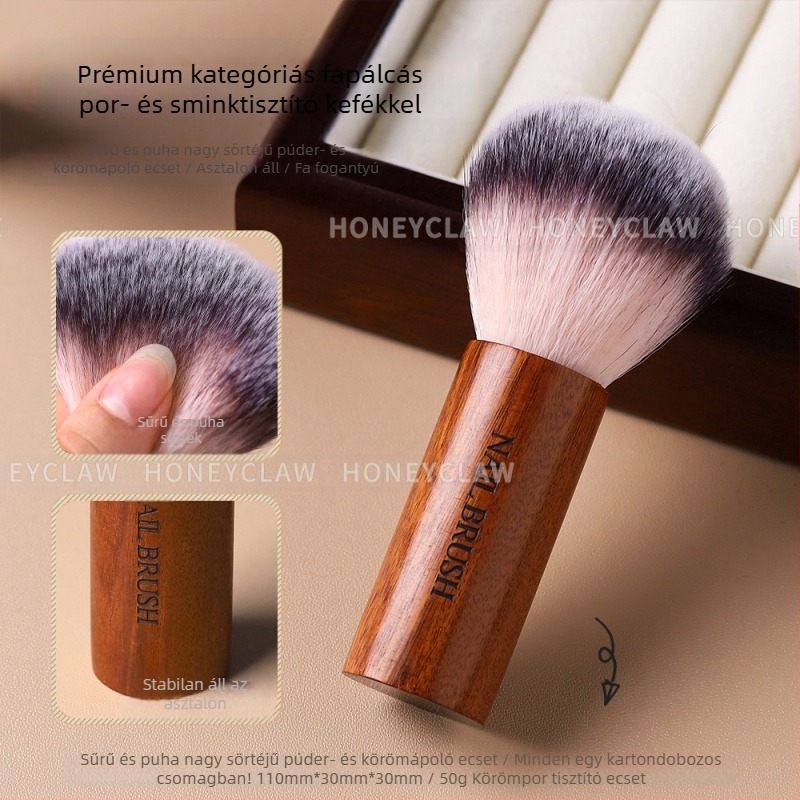 Manikűr por ecset fa markolattal, puha sörtékkel a körmök tisztításához, körömszalon eszköz