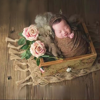 Újszülött fotózási kellék — bohém bojtokkal, retro stílus, textil anyagú matrac, helyszíni díszítő rekvizit