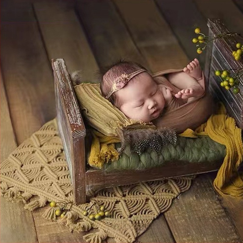 Újszülött fotózási kellék — bohém bojtokkal, retro stílus, textil anyagú matrac, helyszíni díszítő rekvizit