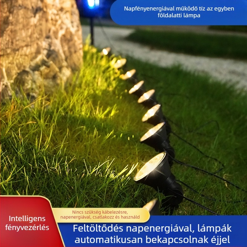 Napelemes kerti LED-sor 10 LED-del, IP65, napelemes működés, talajba szúrható rögzítés, üzemidő 6-12 óra