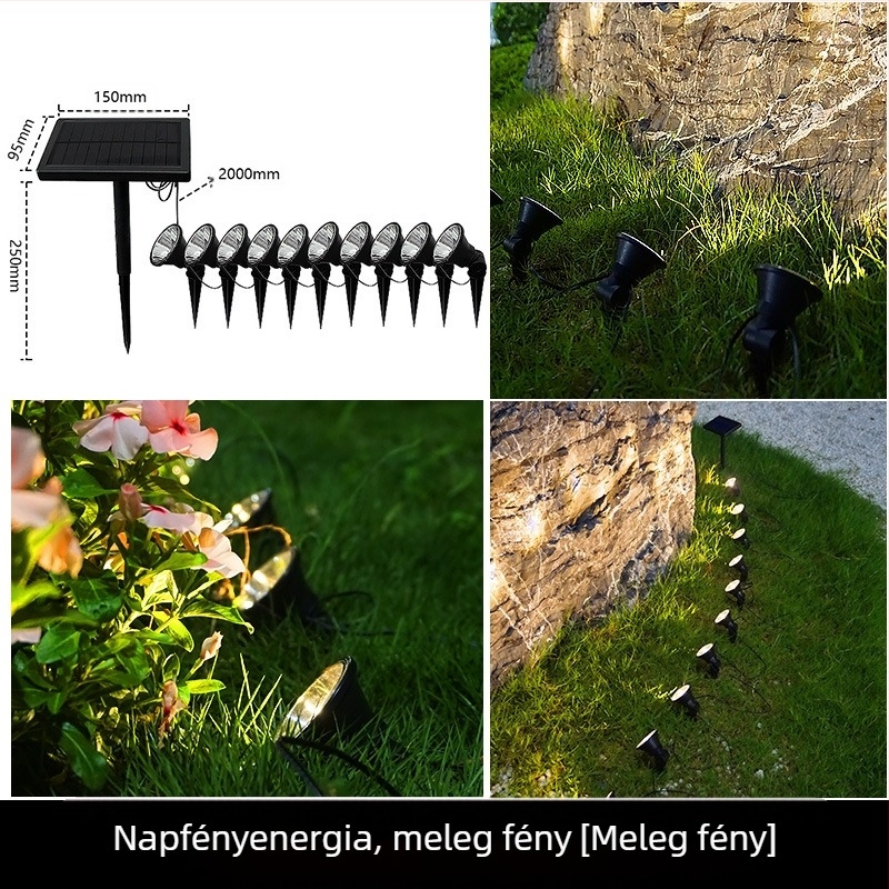 Napelemes kerti LED-sor 10 LED-del, IP65, napelemes működés, talajba szúrható rögzítés, üzemidő 6-12 óra