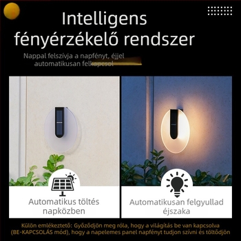 Ovális akril falikar napelemes, kültéri, vízálló, LED 5W, manuális kapcsoló