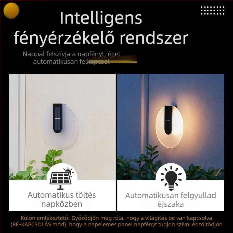 Ovális akril falikar napelemes, kültéri, vízálló, LED 5W, manuális kapcsoló