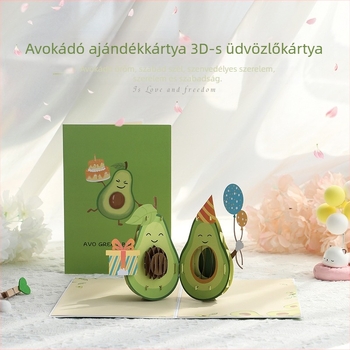 Üdvözlőlap unigift, 3D avokádó karikatúra dizájn, kézzel készített, születésnapra, friss stílus