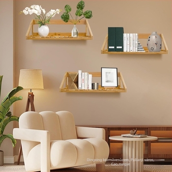 Szilárdfa falra szerelhető tárolópolc – többfunkciós, egyszintes, csavaros rögzítés, letisztult modern dizájn