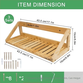 Szilárdfa falra szerelhető tárolópolc – többfunkciós, egyszintes, csavaros rögzítés, letisztult modern dizájn