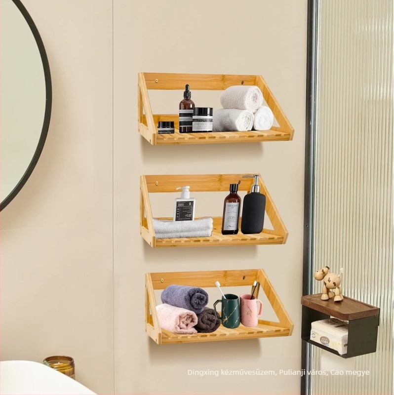 Szilárdfa falra szerelhető tárolópolc – többfunkciós, egyszintes, csavaros rögzítés, letisztult modern dizájn
