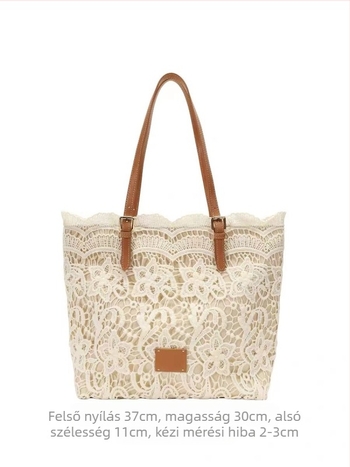 Csipkés tote táska, függőleges négyszögletes forma, mágneses zárás, poliészter bélés