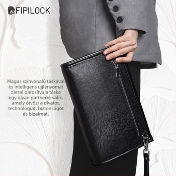 Férfi bőrös clutch táska nagy kapacitású ujjlenyomat-zárral - anti-lopás, első réteg tehenbőr, üzleti stílus