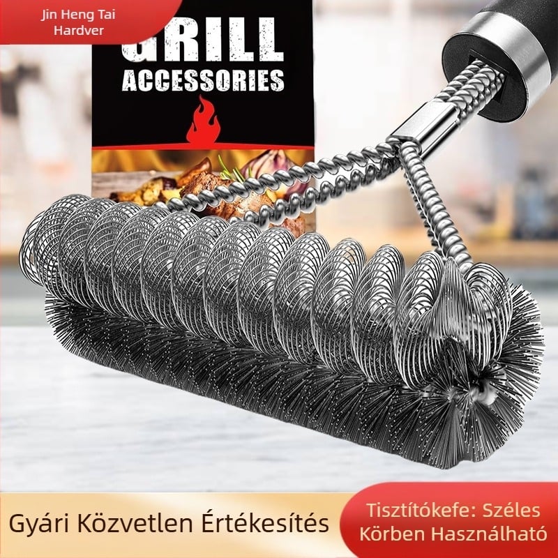 Grilltisztító kefével fogantyúval – sűrű spirálrugó, 201 szál, PP nyél, 60 darabos csomag, Jin Hengtai