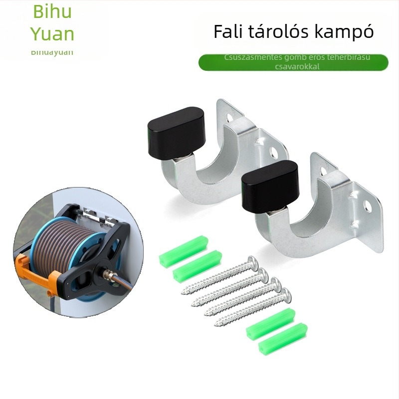 Falihoz szerelhető kertészeti tömlő tartó galvanizált fémkerettel; Tömeg: 25; Anyag: galvanizált