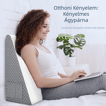 Háromszög alakú memóriahabos ágy melletti párna hátul támasztékkal, egy személyre; huzat kötött; magasság 20.1-25 cm; tömeg 1.55-2.00 kg