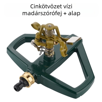 Fém alapú öntözőfej, 360°-os forgó fej, ötvözetes konstrukció, galvanizált acélból; 300 L/h kapacitás, kert- és mezőgazdasági öntözésre.