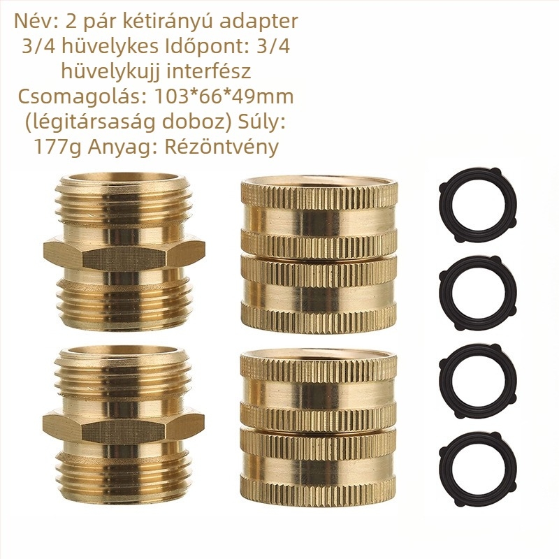 Sárgarézből készült kerti slag adapter hím- és női gyorskapcsolócsatlakozókkal