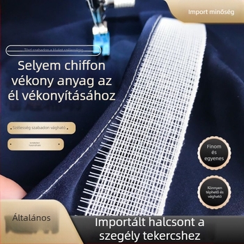 Esküvői ruha szegély + selyem sifon, fishbone varrás, bélés horsetail + (Márka: other girls; Anyag: silk chiffon; Használat: esküvői ruha szegélyezése; Technika: fishbone hemming; Bélés: horsetail)