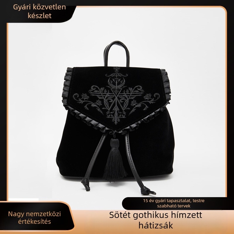 Utcai stílusú bársony hátizsák húzózsinórral záródó, fedéllel és belső nylon béléssel, belső zsebek