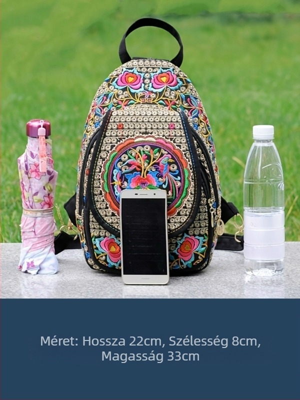 Női vászon hátizsák retro hímzéssel és Yunnan etnikus mintával, többfunkciós utazótáska (20-35L, ultrakönnyű)