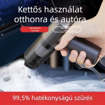 Autóba illeszthető hordozható porszívó vezeték nélküli töltéssel, 9000 Pa szívóerő, 35W, 7.4V