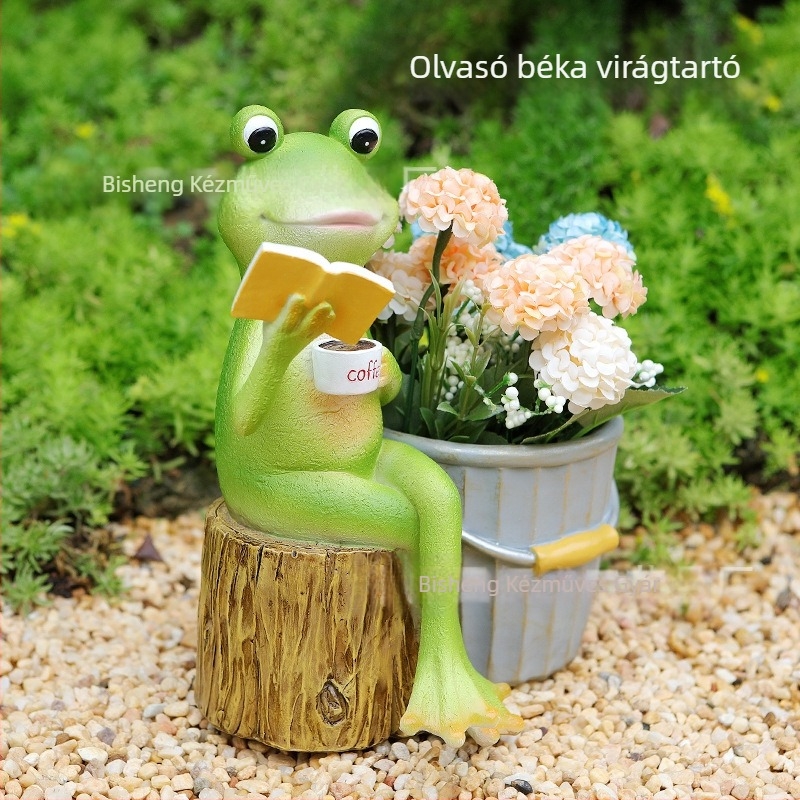 Béka műgyanta virágtartó — kézzel készített, padlóra való, pásztor stílus