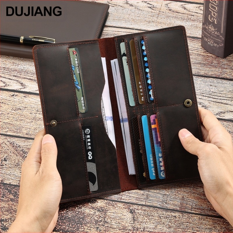DUJIANG Férfi bőrtárca és clutch – felsőréteg tehénbőr, kopásálló, multifunkcionális aprópénztárca, városi stílus