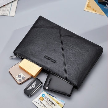 Férfi clutch táska — valódi bőr, felső réteg marhahúrból, üzleti út, cipzár, horizontális négyzet alak