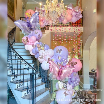 Latex lufi készlet gradientes pillangó témával, különleges alakú lufikkal, dekorációhoz születésnapra és esküvőre