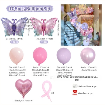 Latex lufi készlet gradientes pillangó témával, különleges alakú lufikkal, dekorációhoz születésnapra és esküvőre