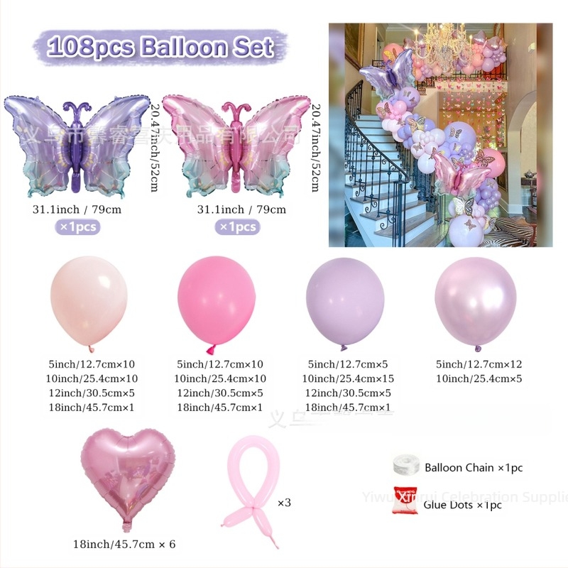 Latex lufi készlet gradientes pillangó témával, különleges alakú lufikkal, dekorációhoz születésnapra és esküvőre