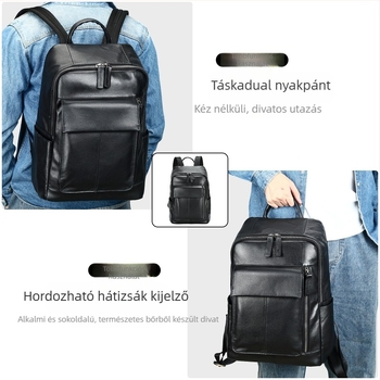 Férfi valódi bőr hátizsák - lopás elleni védelem, első réteg marhabőr, laptop rekesz, görbült vállpántok, üzleti utazáshoz
