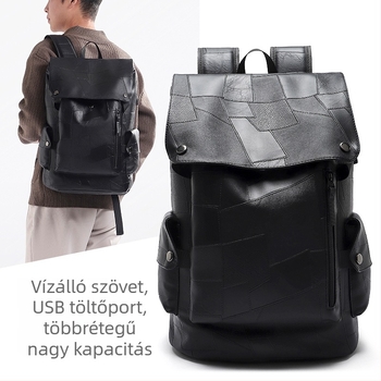 Férfi PU laptop hátizsák üzleti utazáshoz, kapacitás 20-35L, légpárnás vállpánt, poliészter bélés, terheléscsökkentő kialakítás